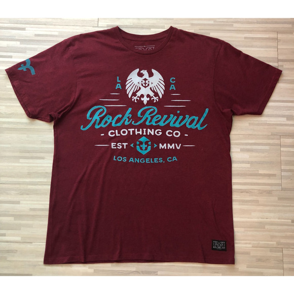 Rock Revival, Men's T Shirt, Size X Large, Burgundy/Maroon, Short Sleeves, Eagle - Picture 3 of 6